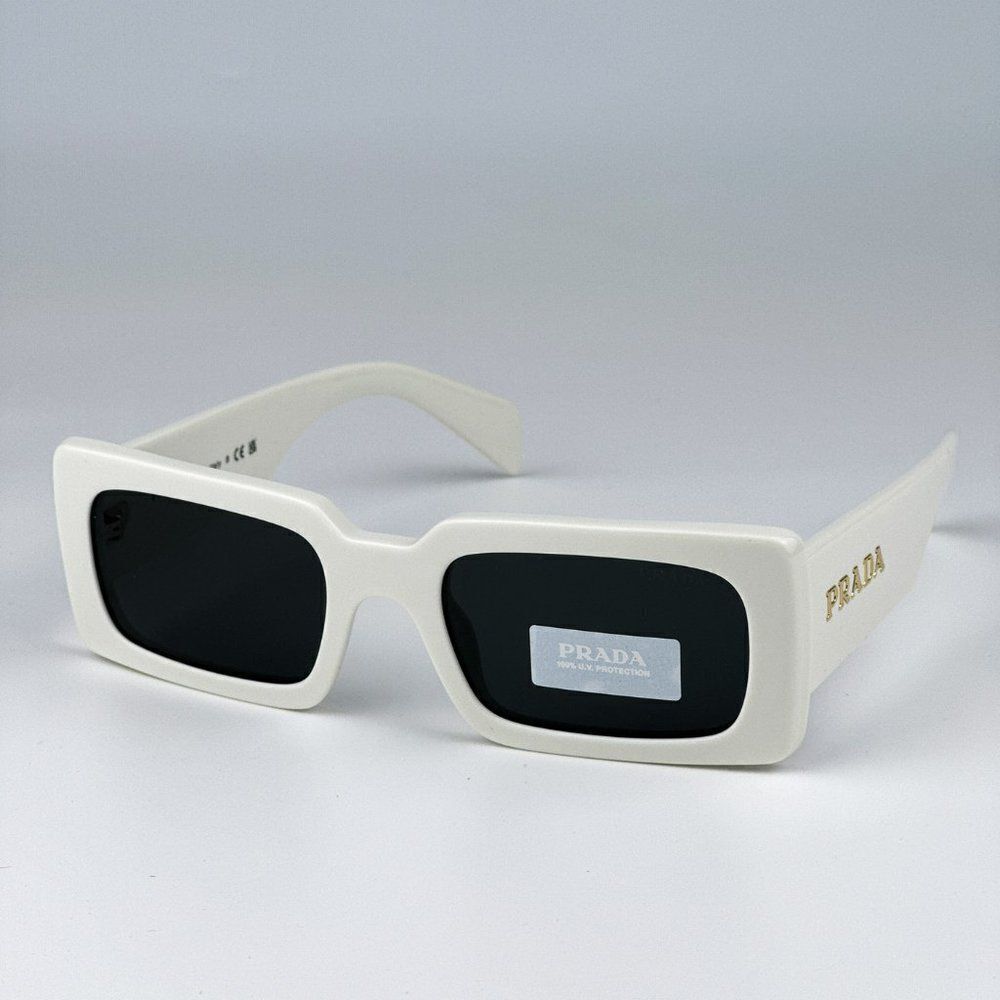 SALE! NEW Prada PR A07S 1425S0 Talc White Dark Grey Rectangle Unisex Sunglasses - Picture 7 of 12
